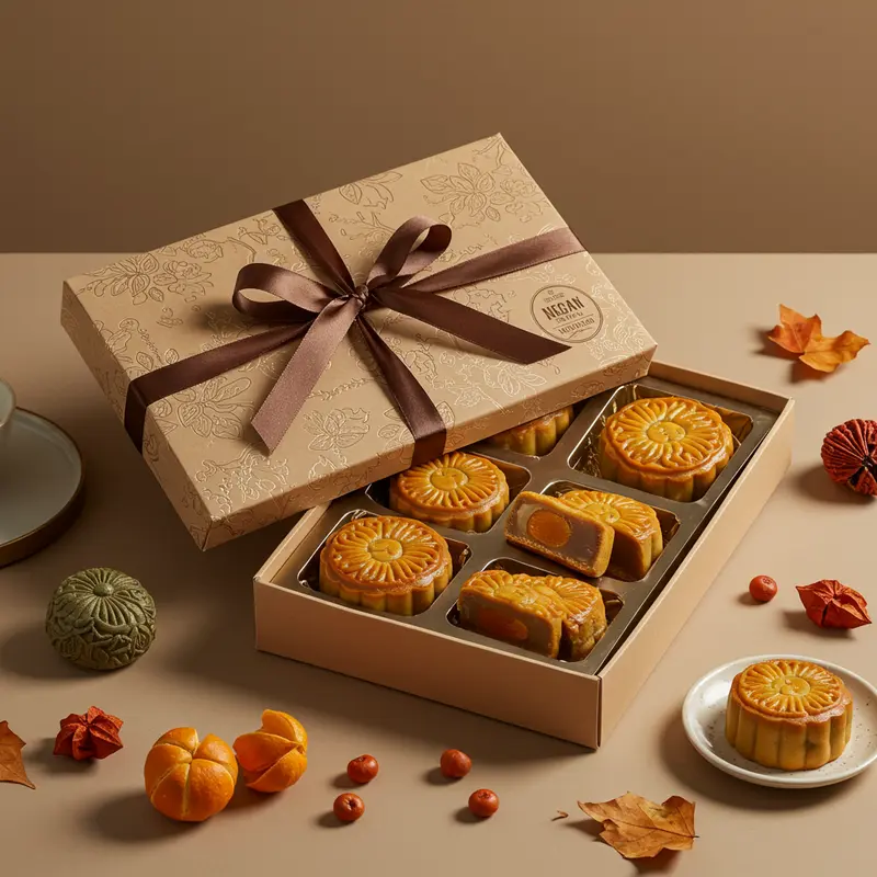 Bánh Trung Thu chay với nhân hạt và trái cây sấy khô đầy màu sắc, tượng trưng cho sự khác biệt tinh tế.