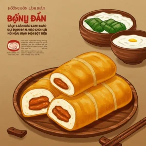 Ảnh các chiếc bánh dẻo trắng tròn truyền thống đặt trên đĩa gỗ với trang trí hoa lá xung quanh.