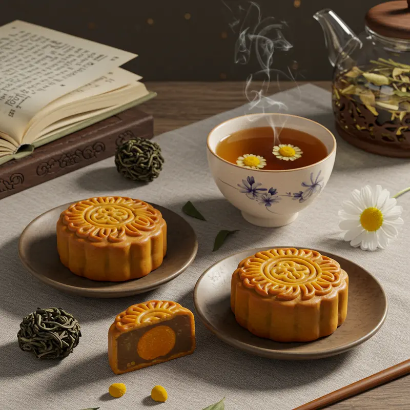 Bánh Trung Thu chay với nhân hạt và trái cây sấy khô đầy màu sắc, tượng trưng cho sự khác biệt tinh tế.