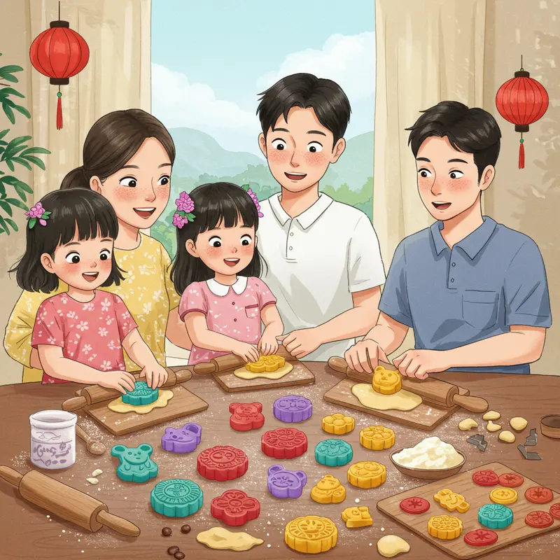 Dụng cụ và nguyên liệu an toàn, tươi sạch để làm bánh Trung Thu mini cho bé.