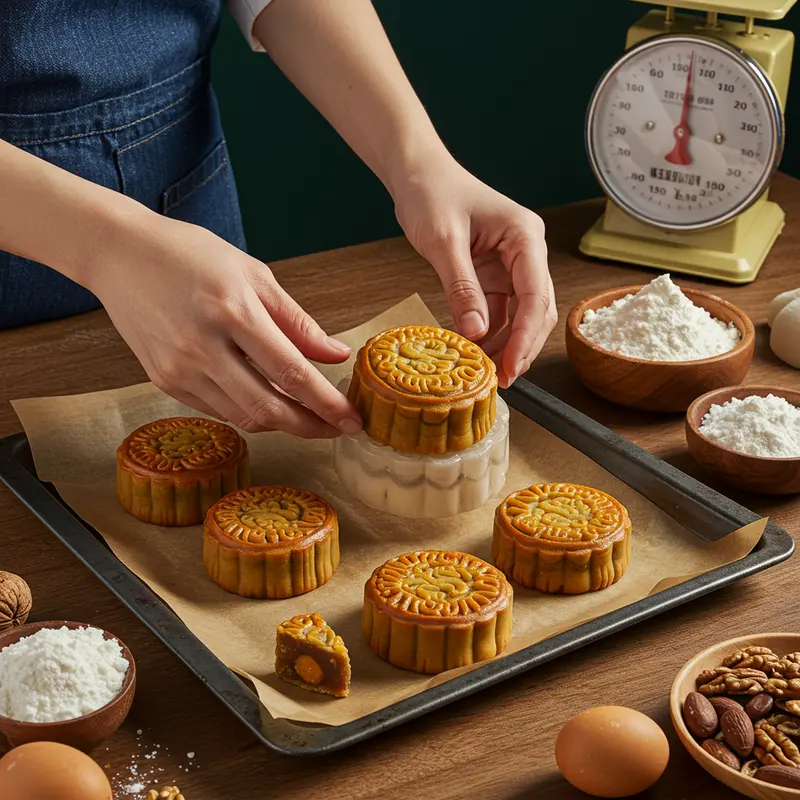 Bánh Trung Thu chay với nhân hạt và trái cây sấy khô đầy màu sắc, tượng trưng cho sự khác biệt tinh tế.