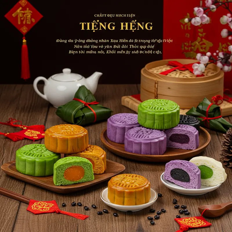 Nhân đậu xanh truyền thống với màu vàng tươi và kết cấu mịn màng