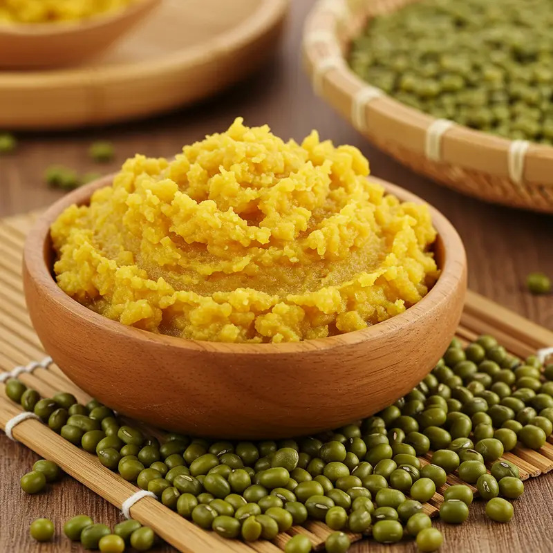 Nhân đậu xanh truyền thống với màu vàng tươi và kết cấu mịn màng