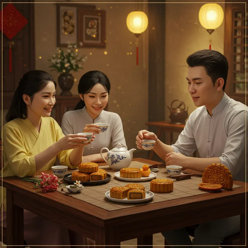 Bánh Trung Thu 150g vừa vặn trên bàn ăn gia đình nhỏ.