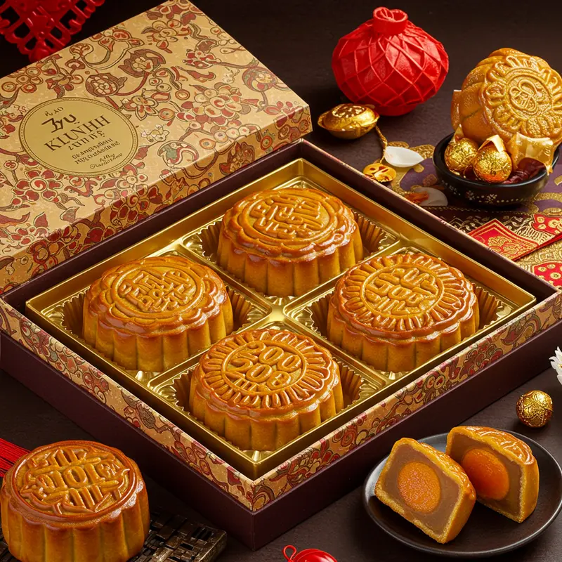 Bánh trung thu 200g đóng hộp sang trọng dành cho quà tặng doanh nghiệp.