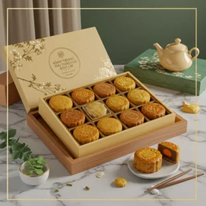 Bánh trung thu chay trong hộp sang trọng, phù hợp làm quà tặng cho doanh nghiệp hiện đại
