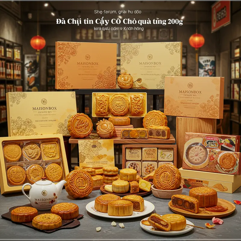Bánh trung thu 200g đóng hộp sang trọng dành cho quà tặng doanh nghiệp.