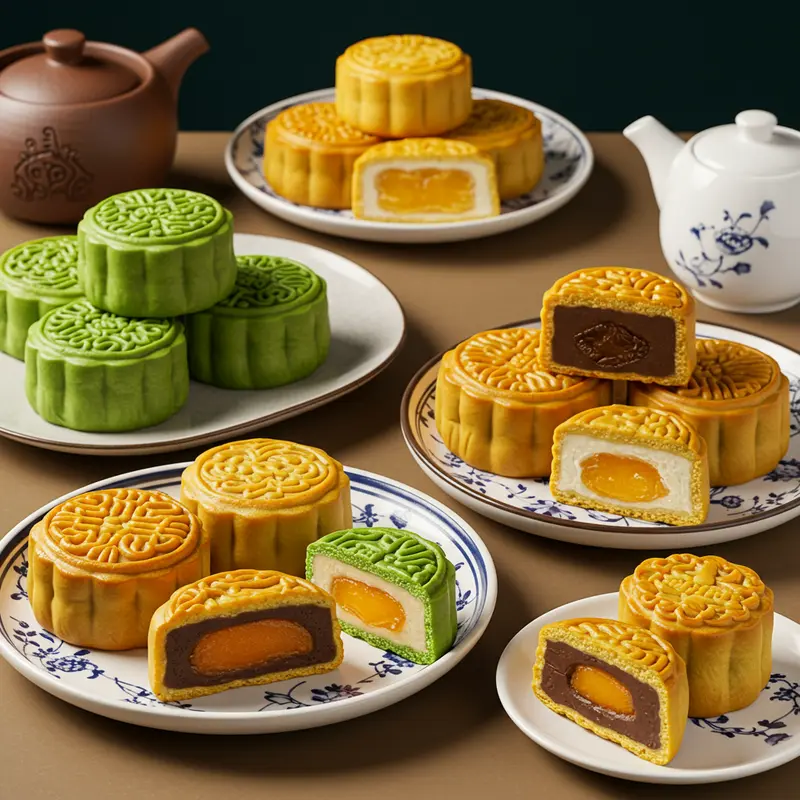 Khung cảnh hội tụ bánh Trung Thu truyền thống và hiện đại.