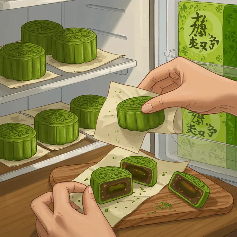 Bánh trung thu nhân trà xanh với sắc xanh đặc trưng, thể hiện nét văn hóa truyền thống pha lẫn hiện đại.