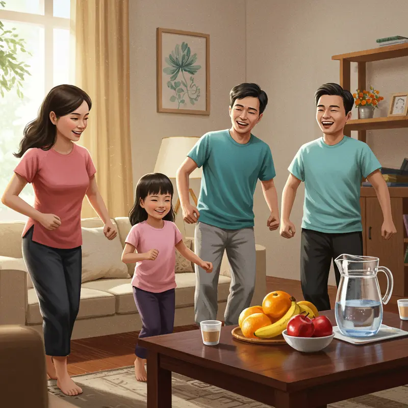 Gia đình sum họp bên mâm cơm ngày Tết với thực phẩm đa dạng, cân bằng.