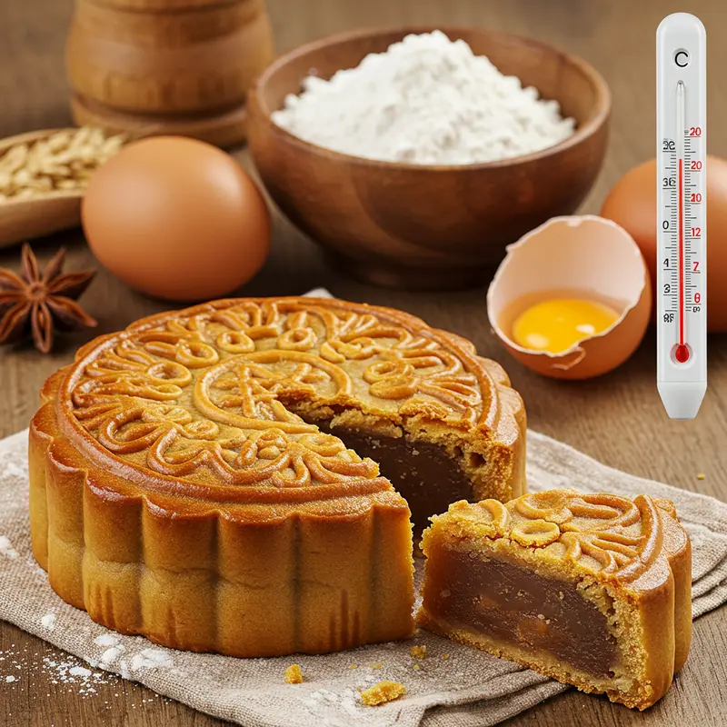 Hình ảnh mô tả lớp vỏ bánh Trung Thu bị nứt và các nguyên liệu đi kèm