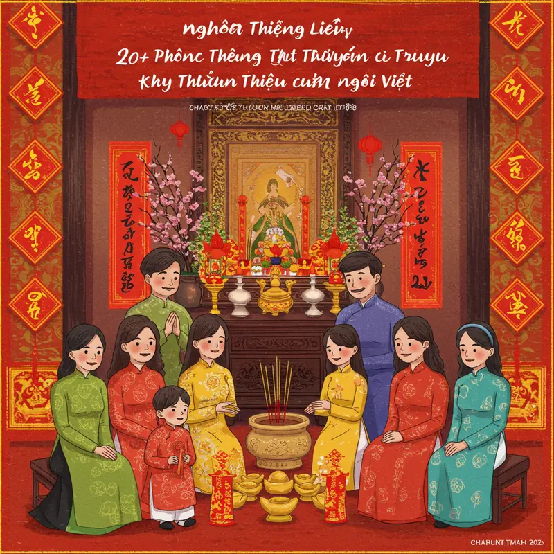 Gia đình Việt quây quần bên bàn thờ tổ tiên trong ngày Tết.