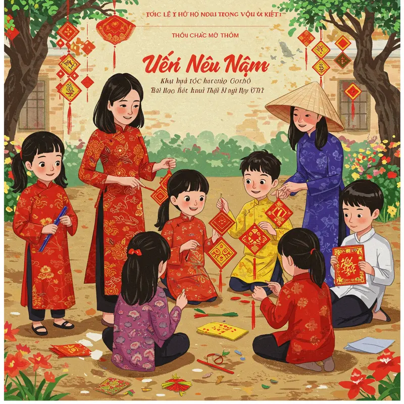 Cây nêu truyền thống dựng ở cổng làng dịp Tết.