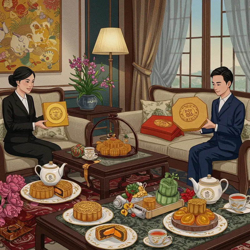 Hộp bánh Trung Thu cao cấp với thiết kế tinh xảo và nguyên liệu sang trọng.