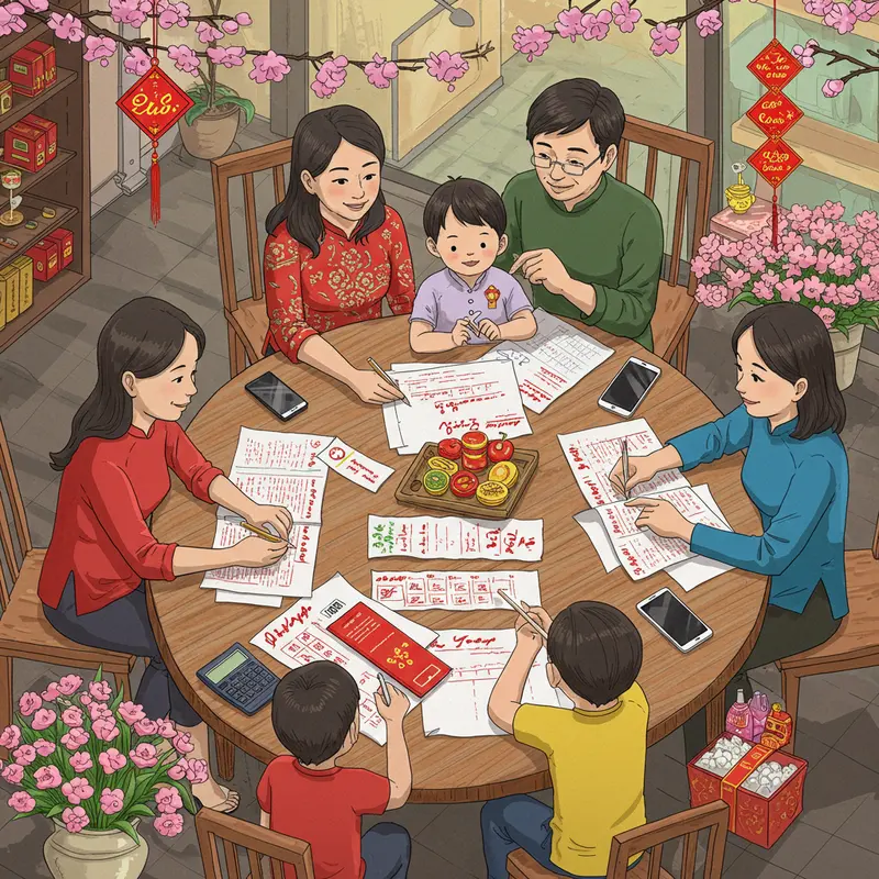 Gia đình Việt cùng thảo luận, lên kế hoạch mua sắm Tết kỹ lưỡng.