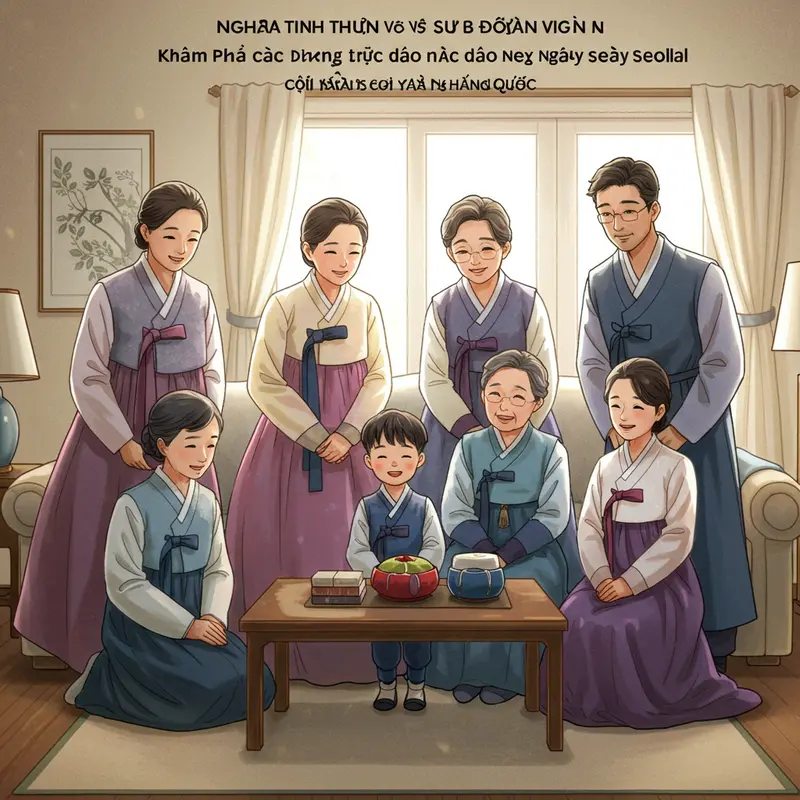 Gia đình Hàn Quốc sum vầy đầu năm mới trong trang phục Hanbok.