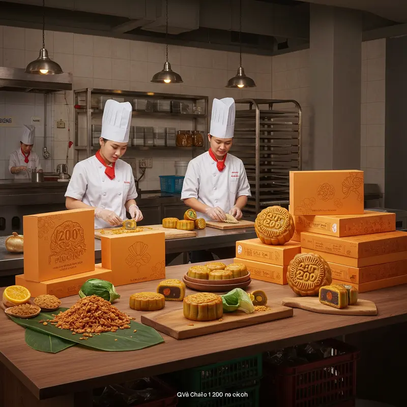 Bánh trung thu 200g đóng hộp sang trọng dành cho quà tặng doanh nghiệp.