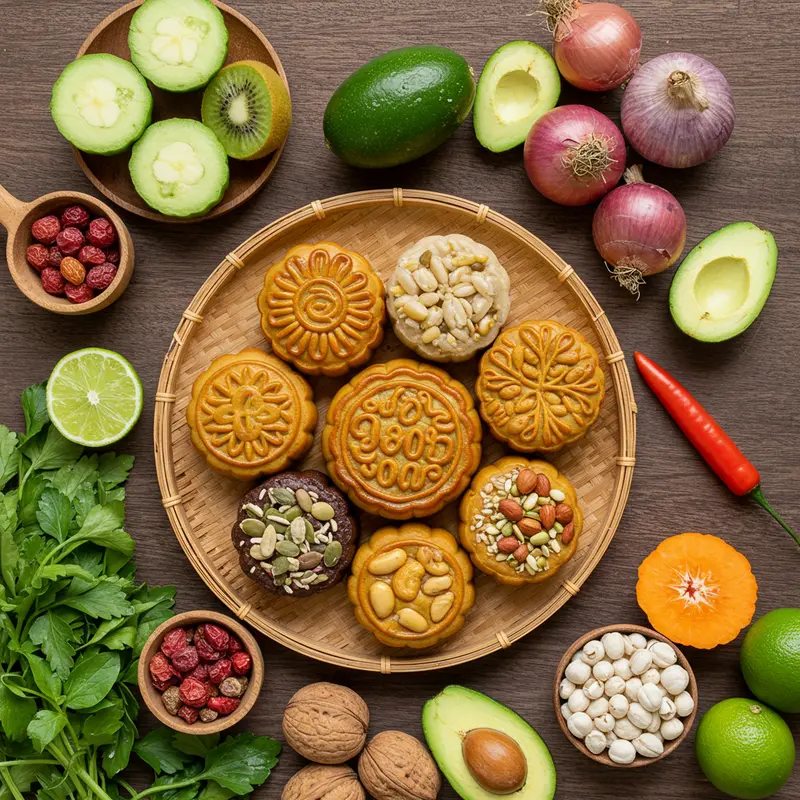 Khung cảnh hội tụ bánh Trung Thu truyền thống và hiện đại.