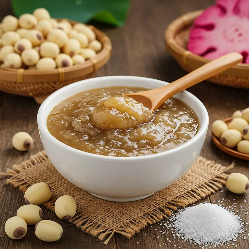 Nguyên liệu tươi ngon chuẩn bị sẵn sàng cho bánh nướng nhân hạt sen.