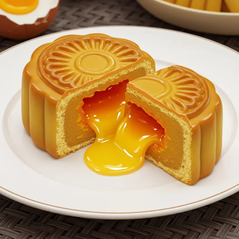 Nhân lava trứng muối tan chảy hấp dẫn trong một chiếc bánh mini đã được cắt đôi.