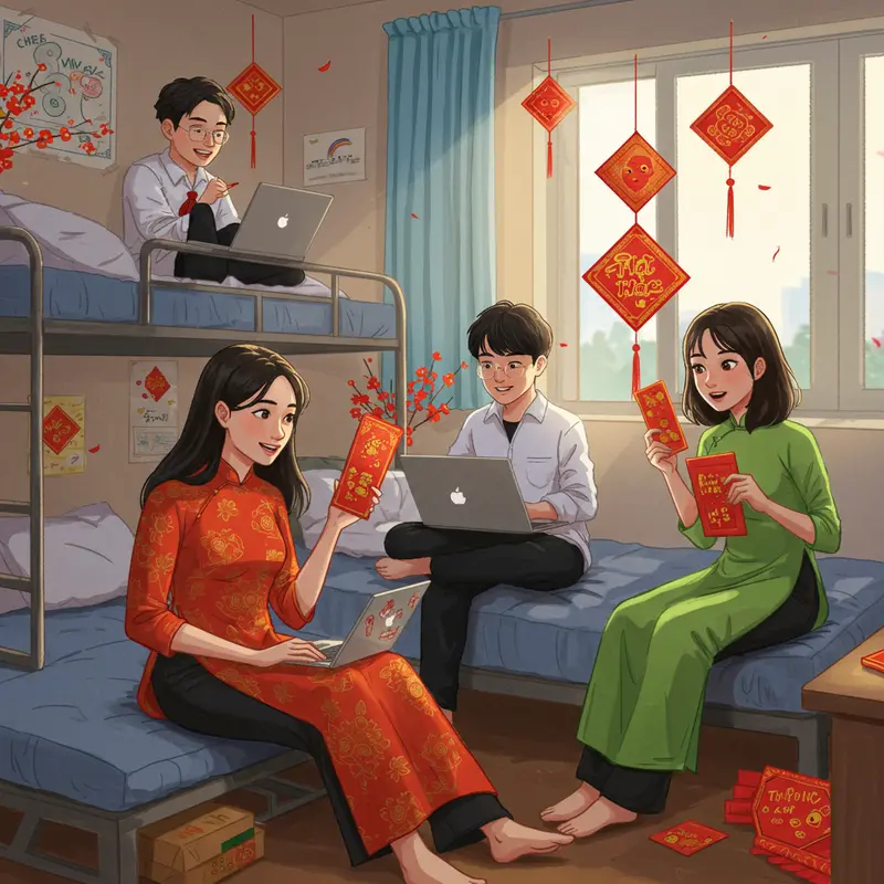 Gia đình sum vầy, dâng lễ tại bàn thờ tổ tiên trong ngày Tết.