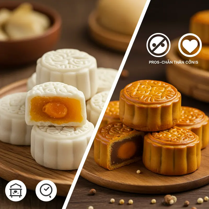 Bánh trung thu dẻo trắng tinh, hoa văn tinh xảo, phong cách truyền thống.