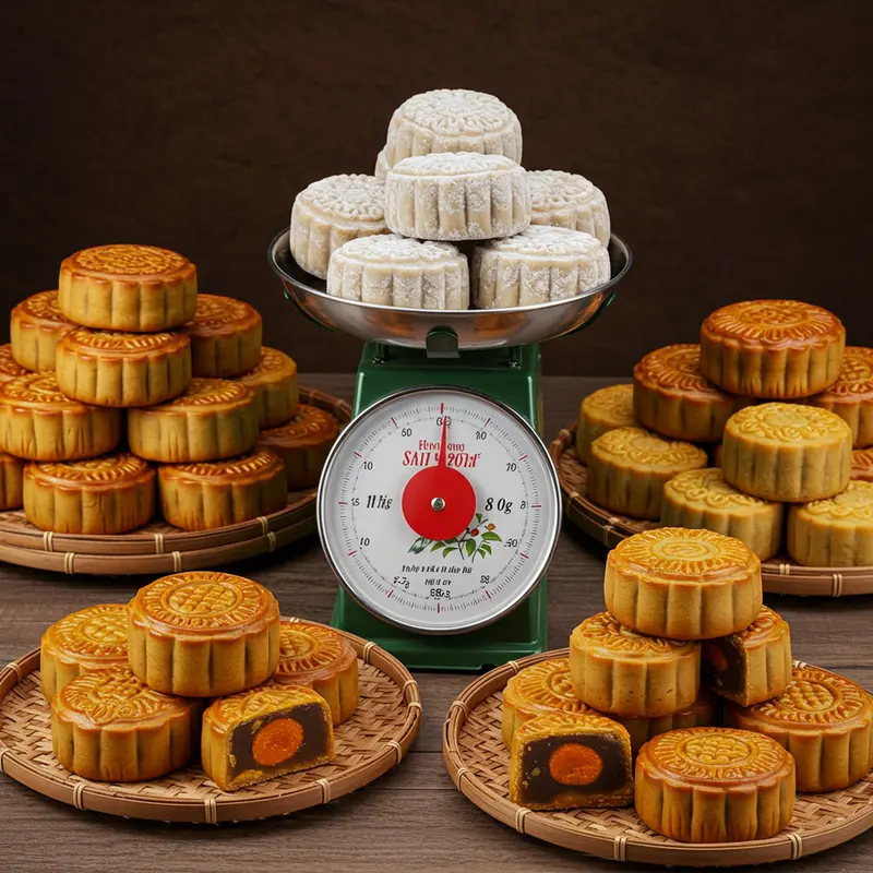 Mâm cỗ Trung Thu với bánh nướng và bánh dẻo truyền thống.
