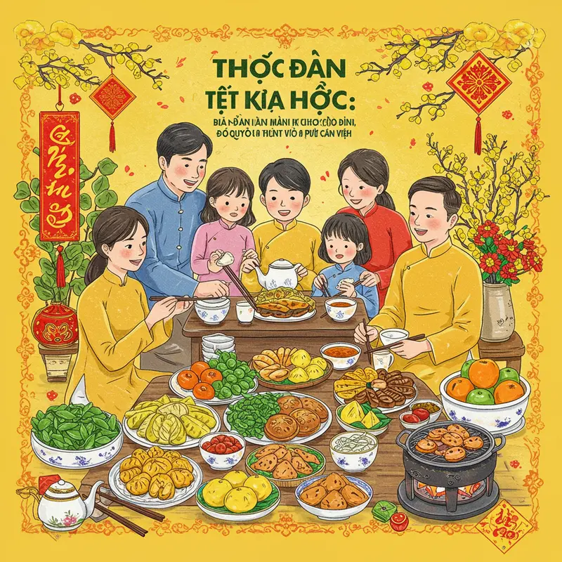 Gia đình Việt sum họp quanh mâm cơm ngày Tết với các món ăn lành mạnh và truyền thống.