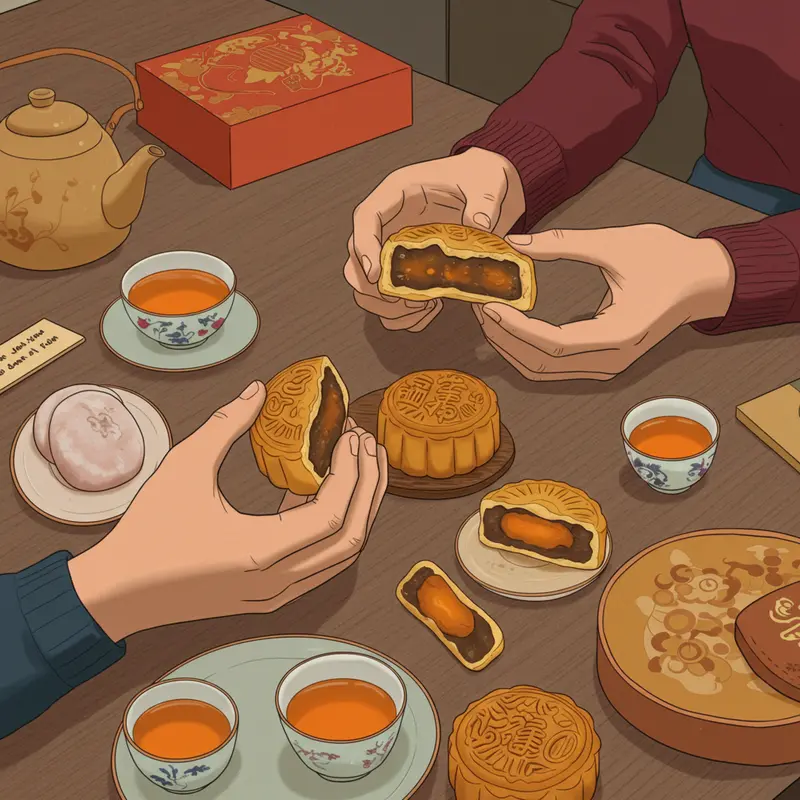 Bánh trung thu mochi Đài Loan trưng bày cùng nguyên liệu đặc trưng.