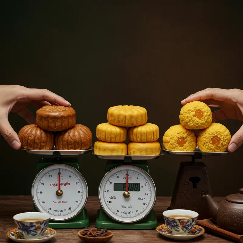 Bánh nướng vàng ươm và bánh dẻo trắng ngần với nhân đa dạng trên mâm cỗ Trung Thu.