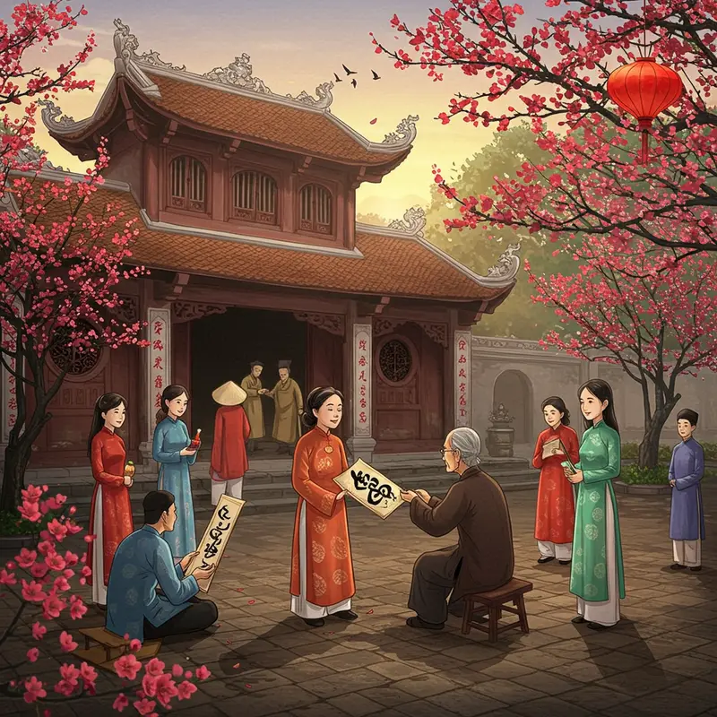 Ba thế hệ gia đình Việt cùng chuẩn bị lễ vật truyền thống ngày Tết.