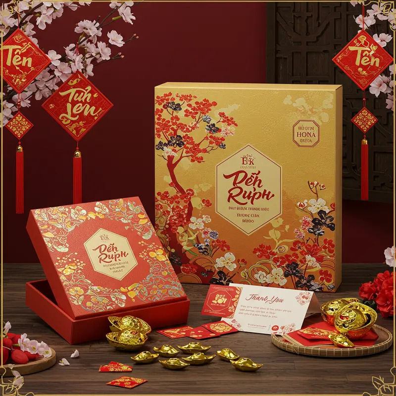 Hộp quà Tết cao cấp trình bày sang trọng, tạo ấn tượng đẳng cấp.