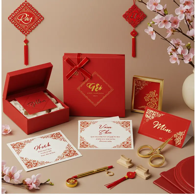 Không khí công sở ấm áp ngày Tết với những hộp quà sang trọng.