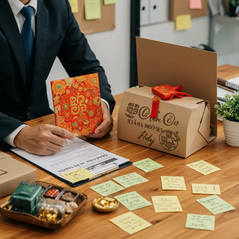 Hộp quà Tết hữu cơ sang trọng tại gian phòng khách hiện đại đậm sắc Xuân.
