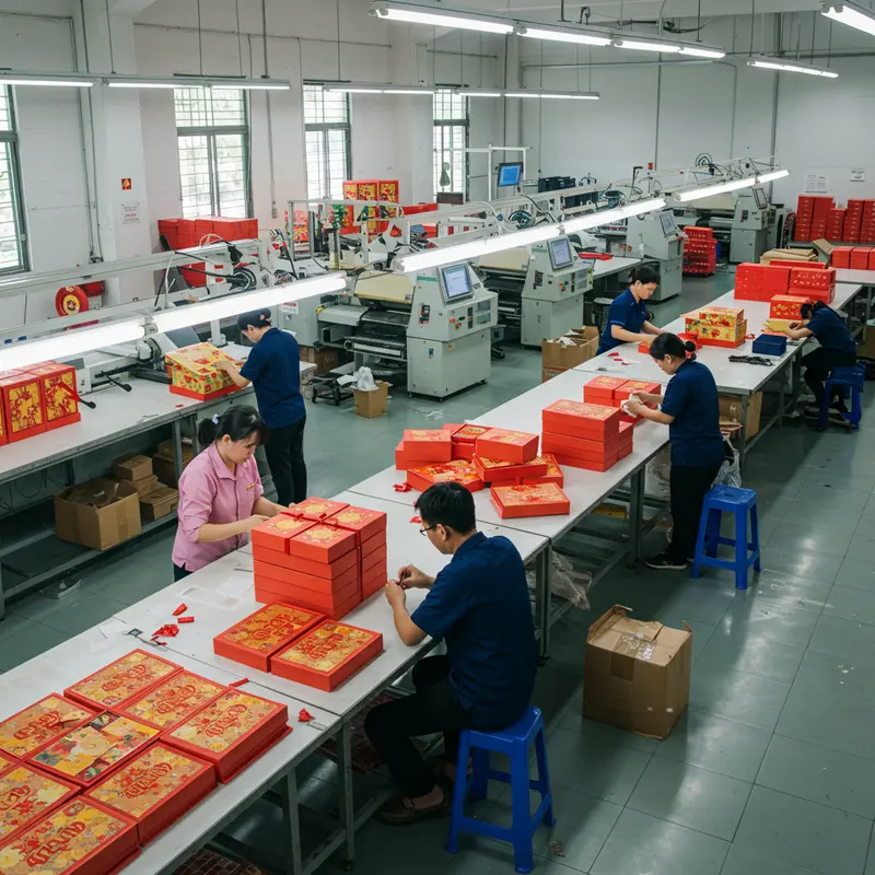 Bản phác thảo hộp quà Tết với các chi tiết hoa văn, màu sắc truyền thống trên bàn làm việc sáng tạo.