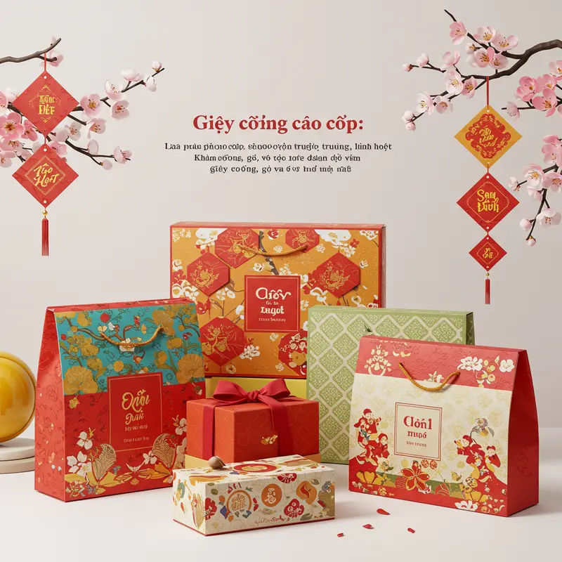 Các chất liệu hộp quà Tết tạo nên ấn tượng và truyền tải thông điệp sang trọng.
