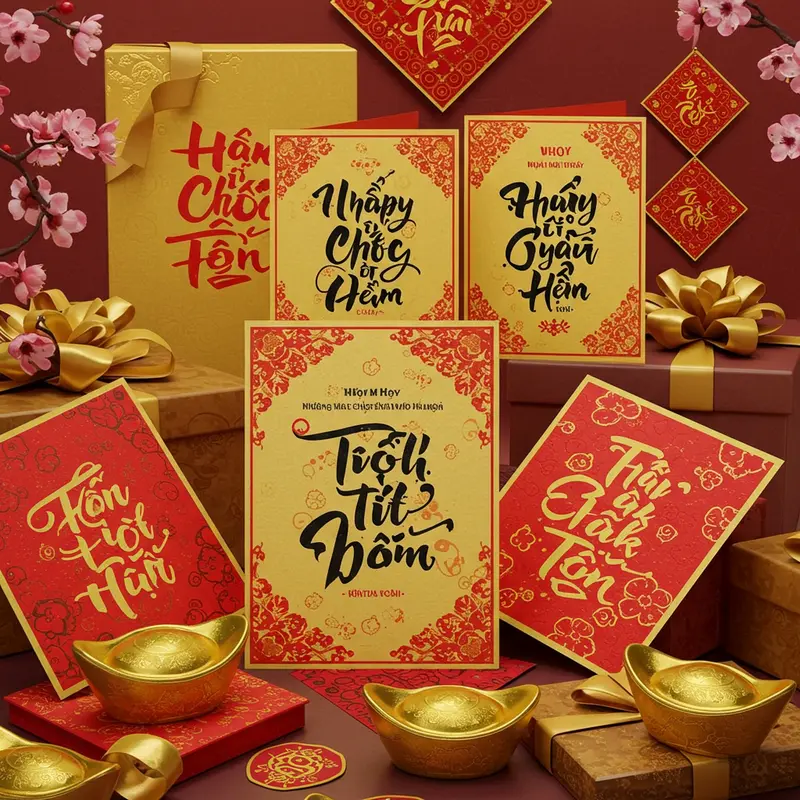 Không gian gia đình ấm áp trao tặng và đọc lời chúc kèm hộp quà Tết.