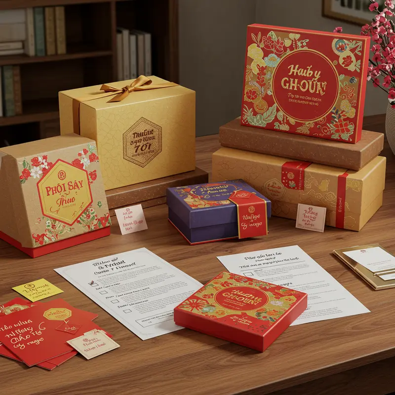 Hộp quà Tết sang trọng là biểu tượng của sự gắn kết doanh nghiệp.