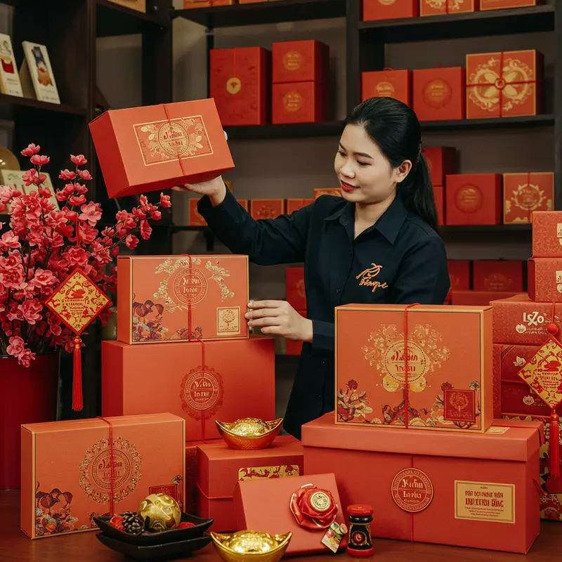 Không khí trao gửi quà Tết truyền thống tại doanh nghiệp du lịch.