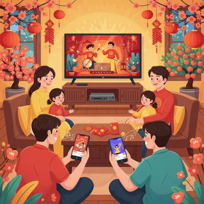 Hình ảnh dân ca vang lên ngày Tết tại làng quê Việt Nam.