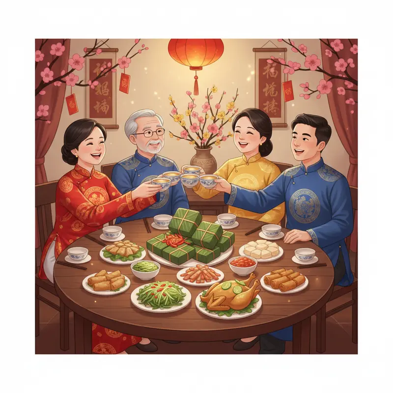 Không khí sum họp gia đình ấm áp vào dịp Tết Nguyên Đán.