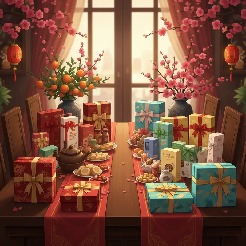 Bàn tiệc Tết truyền thống, đa dạng hộp quà cao cấp và hiện đại, dành cho khách hàng VIP và tiềm năng.