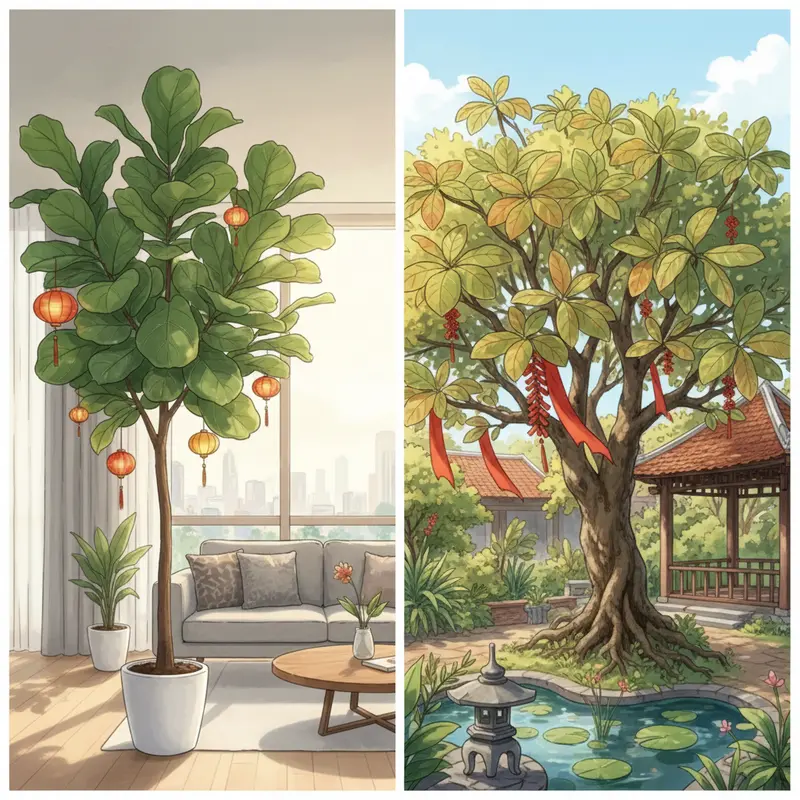 So sánh cây Bàng Singapore hiện đại và cây Bàng ta truyền thống.