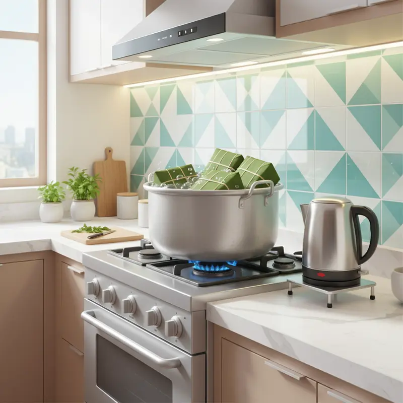 Bánh chưng được luộc trên bếp củi truyền thống, tỏa khói và giữ hương vị đặc trưng ngày Tết.
