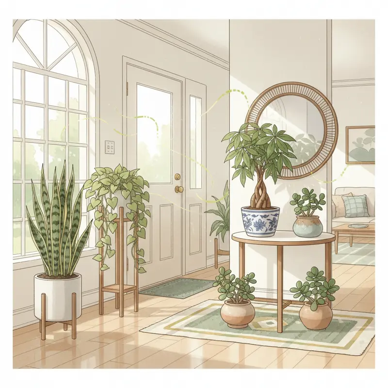 Không gian sống trong lành với cây xanh phong thủy.