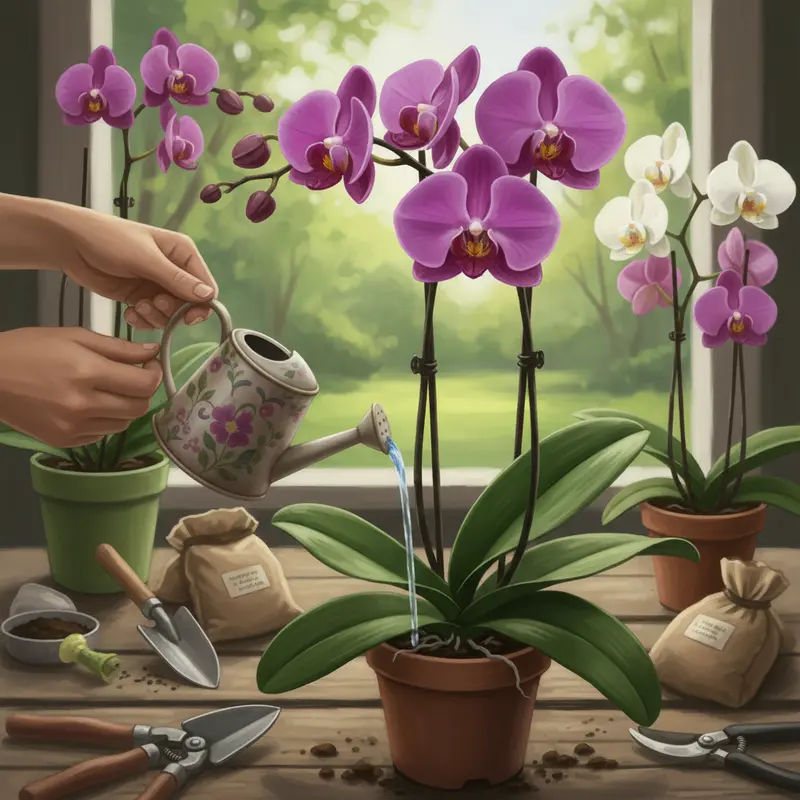 Cận cảnh lan hồ điệp tím trong không gian nội thất hiện đại.