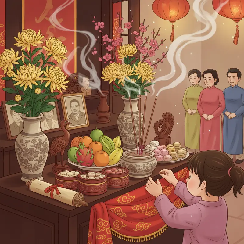 Gia đình Việt đoàn viên trong không khí Tết Nguyên đán truyền thống.