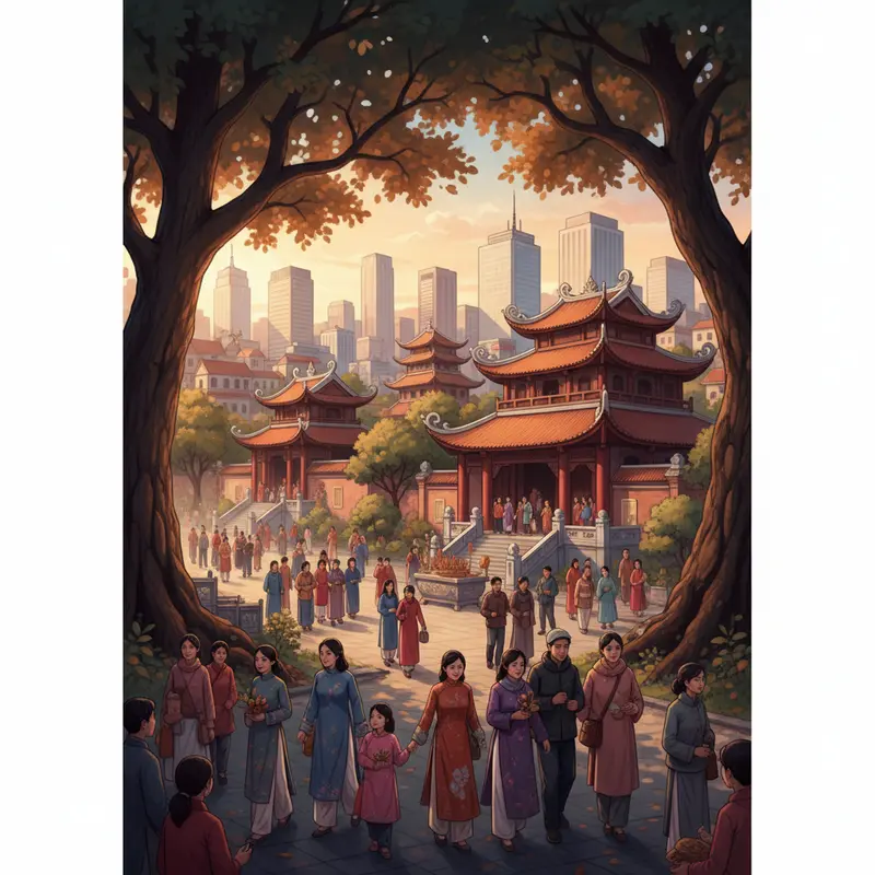 Gia đình đi lễ chùa đầu năm cầu phúc lộc, bình an.