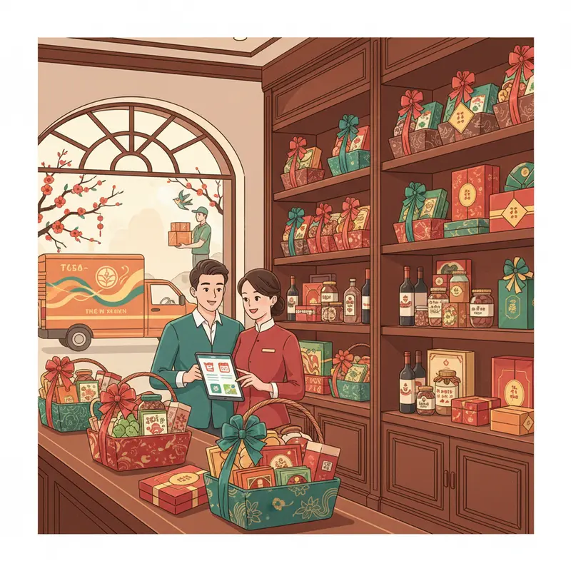 Quá trình chuẩn bị giỏ quà Tết truyền thống trong gia đình Việt.