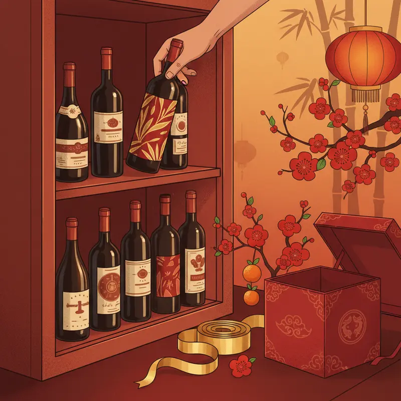 Giỏ quà Tết sang trọng với rượu vang đỏ, vang trắng, và bánh Trung Thu.